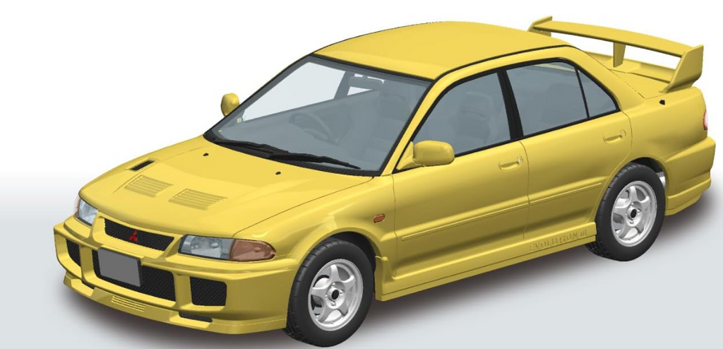 Aoshima 1/32 Mitsubishi Lancer Evolution III | Dandelion Yellow - Snap-Fit Model Kit - No Glue/Paint Required - JDM Authentic