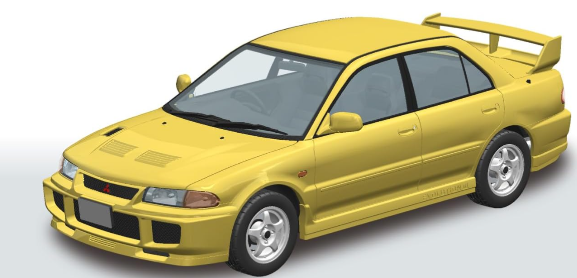 Aoshima 1/32 Mitsubishi Lancer Evolution III | Dandelion Yellow - Snap-Fit Model Kit - No Glue/Paint Required - JDM Authentic