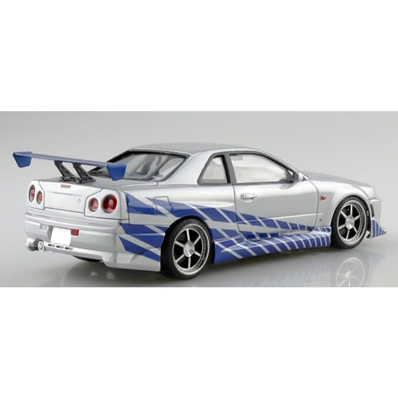 AOSHIMA 1/24 Movie Mecha No.WS-02 Fast & Furious Nissan Skyline R34 GT‑R | Brian’s Car | Plastic Model Kit | Brand New | Japan Direct