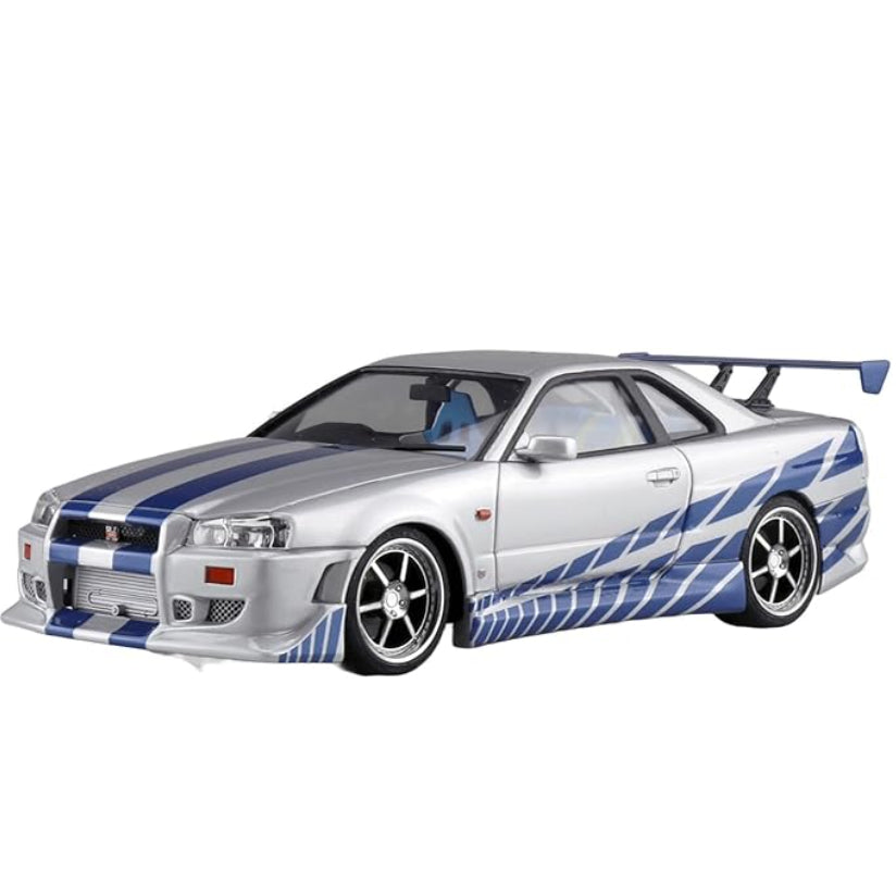 AOSHIMA 1/24 Movie Mecha No.WS-02 Fast & Furious Nissan Skyline R34 GT‑R | Brian’s Car | Plastic Model Kit | Brand New | Japan Direct